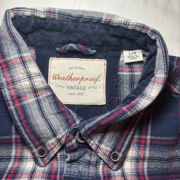 Weatherproof Vintage Men's Plaid Button Down Flannel Shirt Size Large Blue/Red - Picture 2 of 8